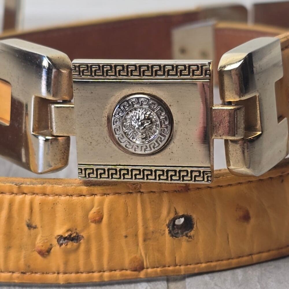 Vintage Versace Ostrich Leater Belt with lion head hinges - Picture 3 of 9